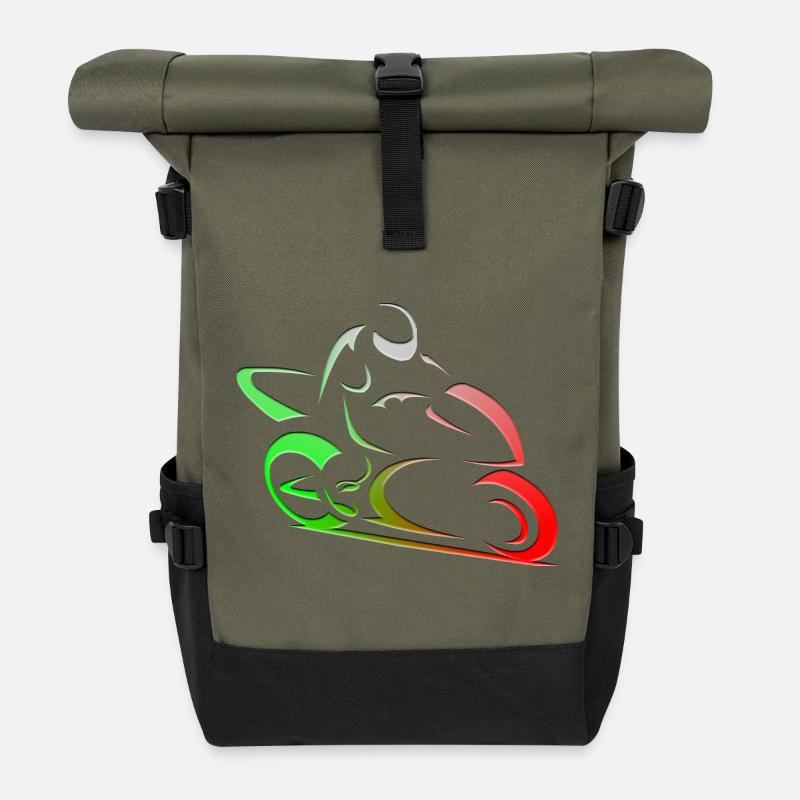 Italien Motorrad Biker - Rolltop Rucksack - Olive/Schwarz