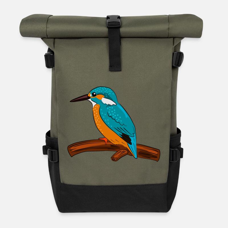 eisvogel vogel bunt - Rolltop Rucksack - Olive/Schwarz