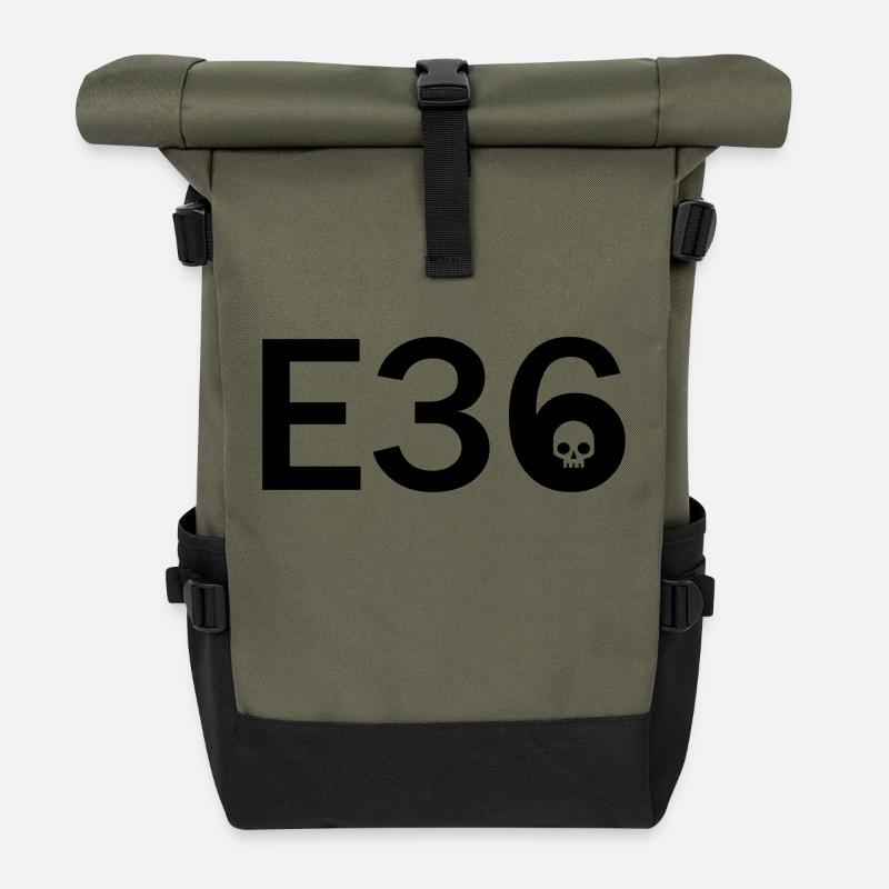 E36 Skull Tribal Art - Rolltop Rucksack - Olive/Schwarz