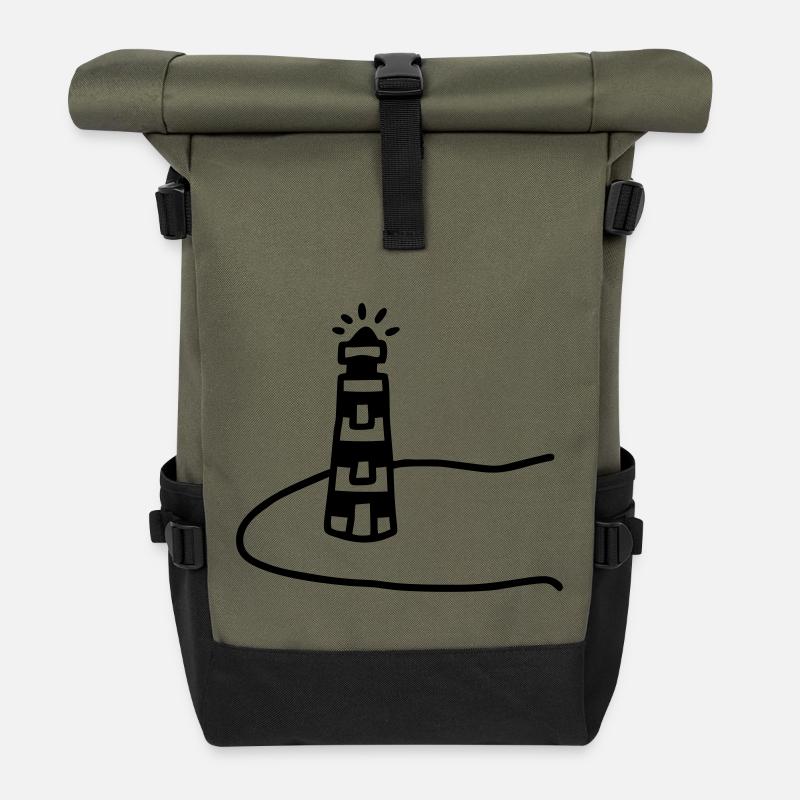 Leuchtturm Insel - Rolltop Rucksack - Olive/Schwarz