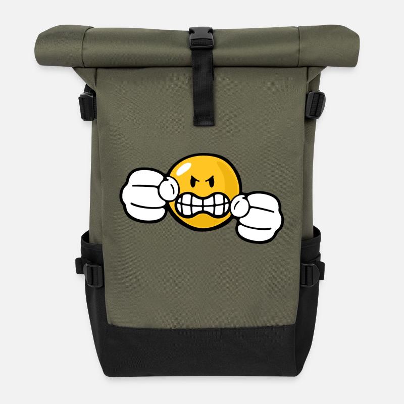 Smiley Anger Fury - Rolltop Rucksack - Olive/Schwarz