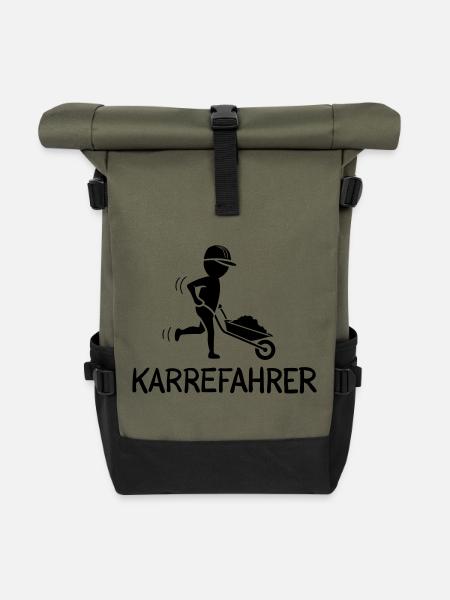 Bauarbeiter mit Schubkarre – KARREFAHRER - Rolltop Rucksack - Olive/Schwarz