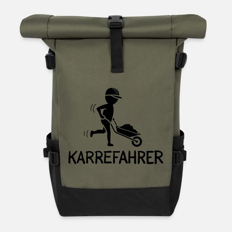 Bauarbeiter mit Schubkarre – KARREFAHRER - Rolltop Rucksack - Olive/Schwarz