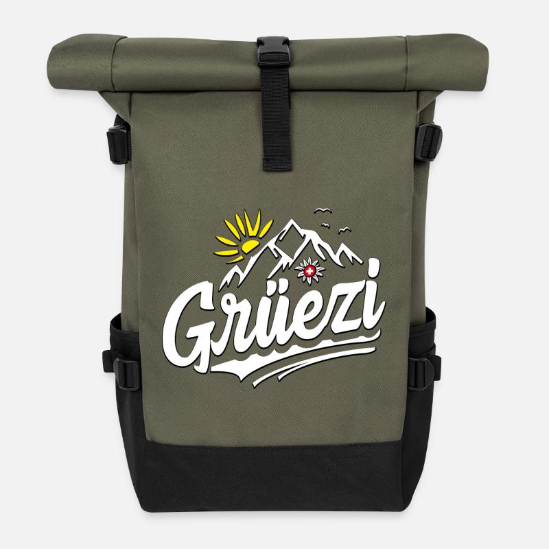 Schweizer Dialekt - Mundart Schweizerdeutsch Hallo - Rolltop Rucksack - Olive/Schwarz