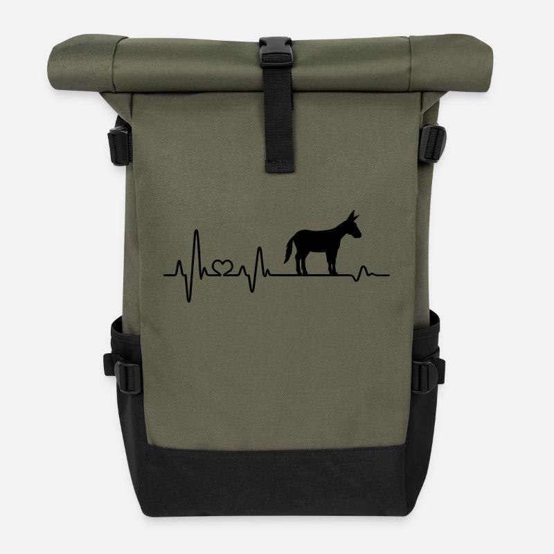 Esel Herzschlag Muli Maultier Bauernhof Landwirt - Rolltop Rucksack - Olive/Schwarz
