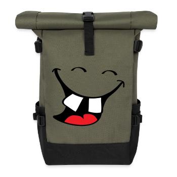 Großes Lächeln. Glücklicher, lächelnder Mund, Lippen Gesicht. - Rolltop Rucksack - Olive/Schwarz - Vorne