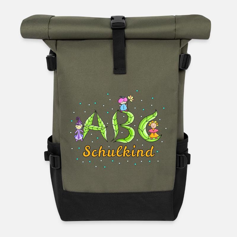 ABC Buchstaben Schulkind - Rolltop Rucksack - Olive/Schwarz