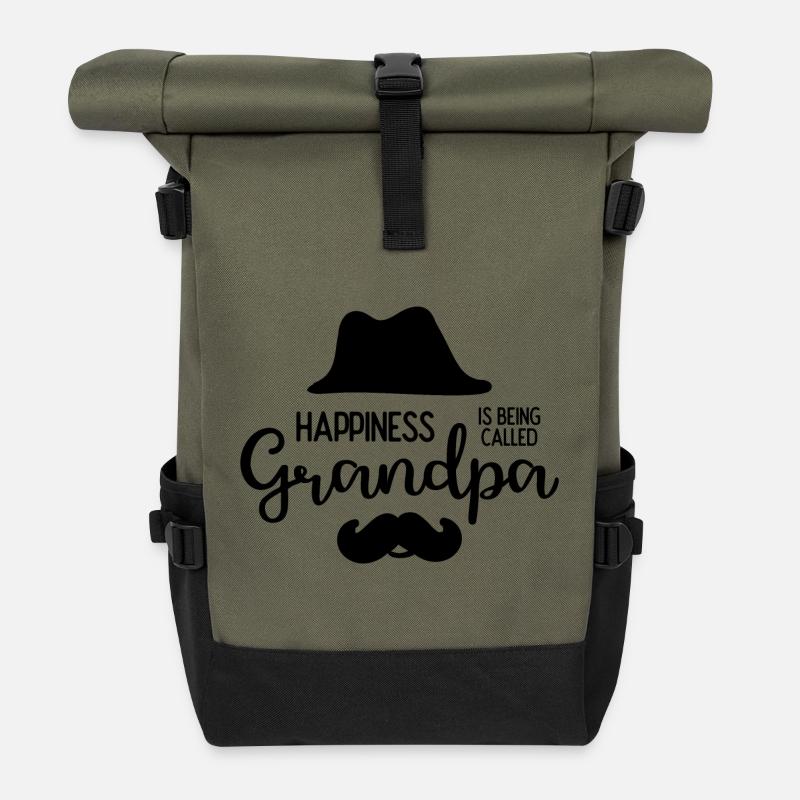 Happines is Being Called Grandpa - Roll Top Backpack - olive/black