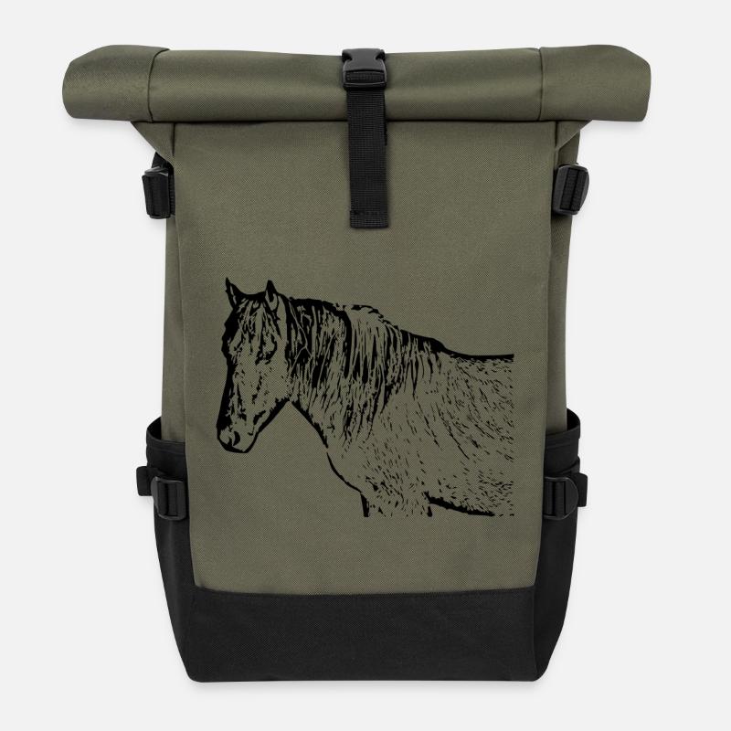 Pferde T-shirt Geschenk Reiter  - Rolltop Rucksack - Olive/Schwarz