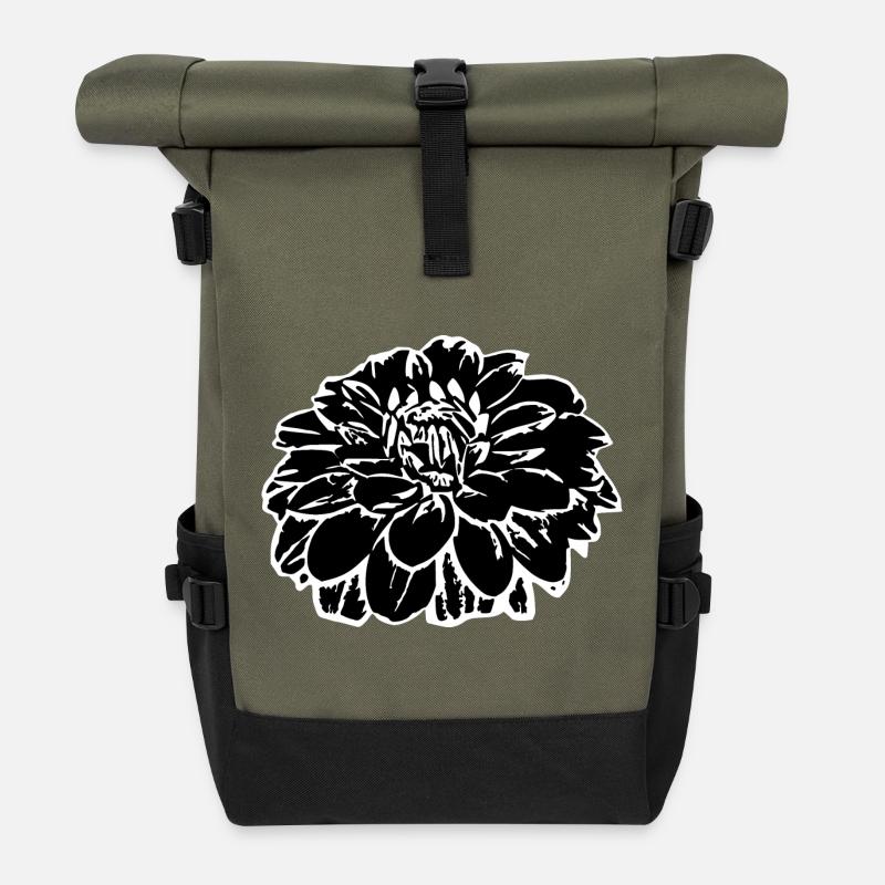 Blume schwarz Blumen schwarz Blüte graphic florals - Rolltop Rucksack - Olive/Schwarz