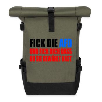 FCK AFD - Gegen Rechts - fuck afd - Rolltop Rucksack - Olive/Schwarz - Vorne