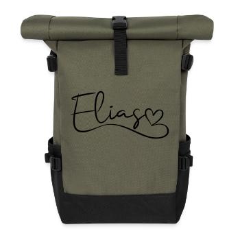 Elias Name Vorname Herzdekor - Rolltop Rucksack - Olive/Schwarz - Vorne