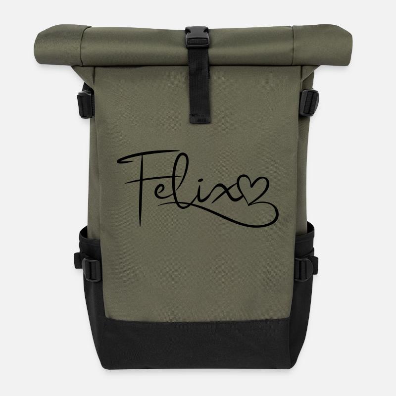 Felix Name Vorname Herzdekor - Rolltop Rucksack - Olive/Schwarz