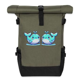 whale comic 2 - Roll Top Backpack - olive/black - Front