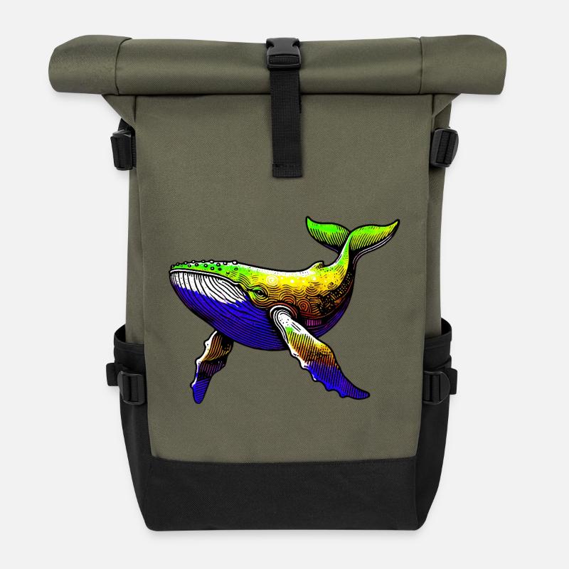 Baleine - Sac à dos roll top - olive/noir