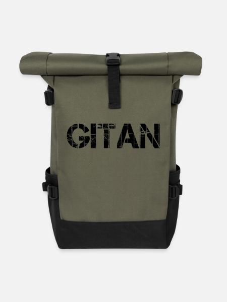 Gitan usé brique brun - Sac à dos roll top - olive/noir