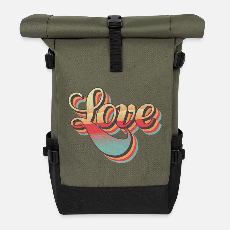 Design d’amour rétro - Sac à dos roll top - olive/noir