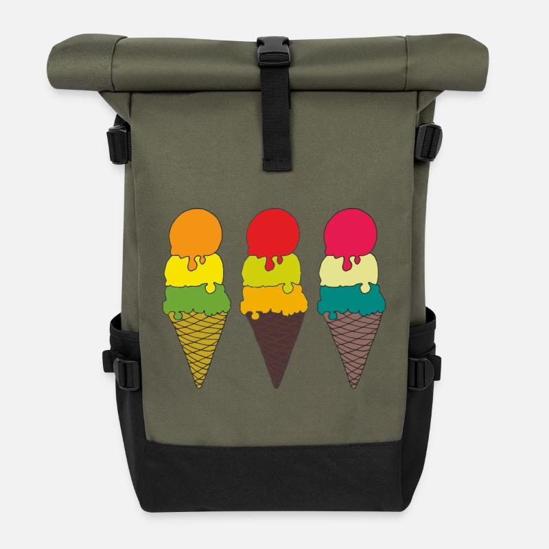 Bunte Eistüten Illustration - Rolltop Rucksack - Olive/Schwarz