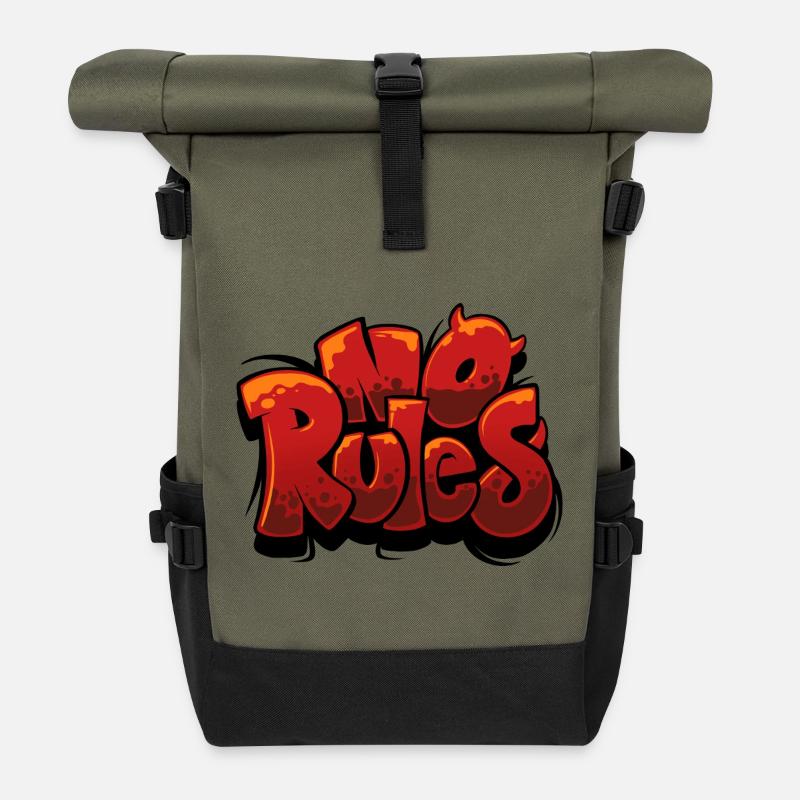 Keine Regeln Graffiti Urban Red - Rolltop Rucksack - Olive/Schwarz