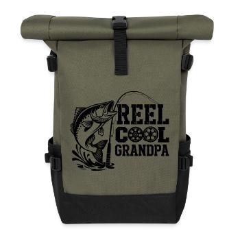 Fishing Angler Fisherman Fish, Reel Cool Grandpa - Roll Top Backpack - olive/black - Front