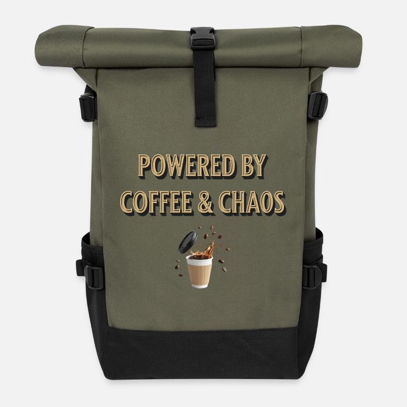 powered by coffee and chaos - Rolltop Rucksack - Olive/Schwarz