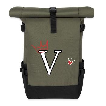 Lettre v couronne cœur - Sac à dos roll top - olive/noir - Devant