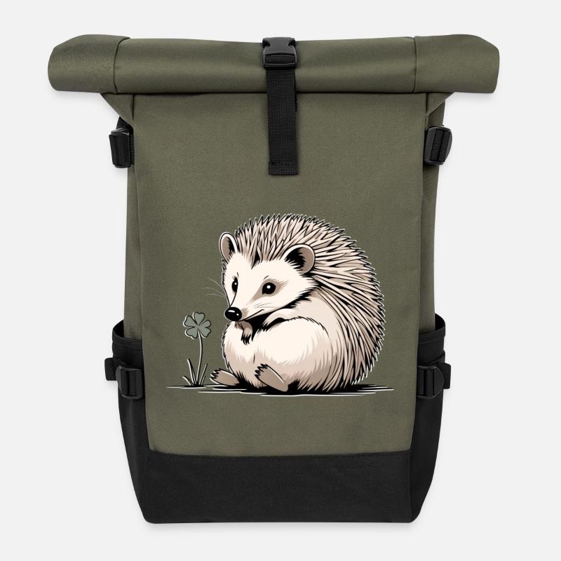 Igel mit Kleeblatt Naturfreund - Rolltop Rucksack - Olive/Schwarz
