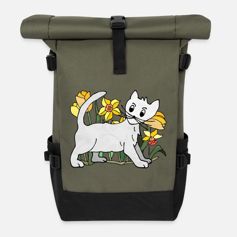 Katze - Rolltop Rucksack - Olive/Schwarz