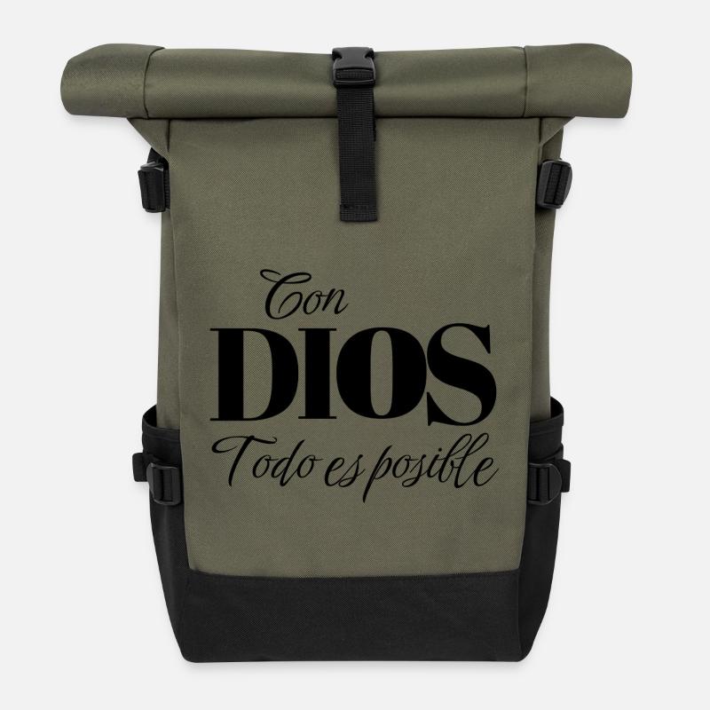 With God All Things Are Possible - Matthew 19:26 Christian A - Roll Top Backpack - olive/black