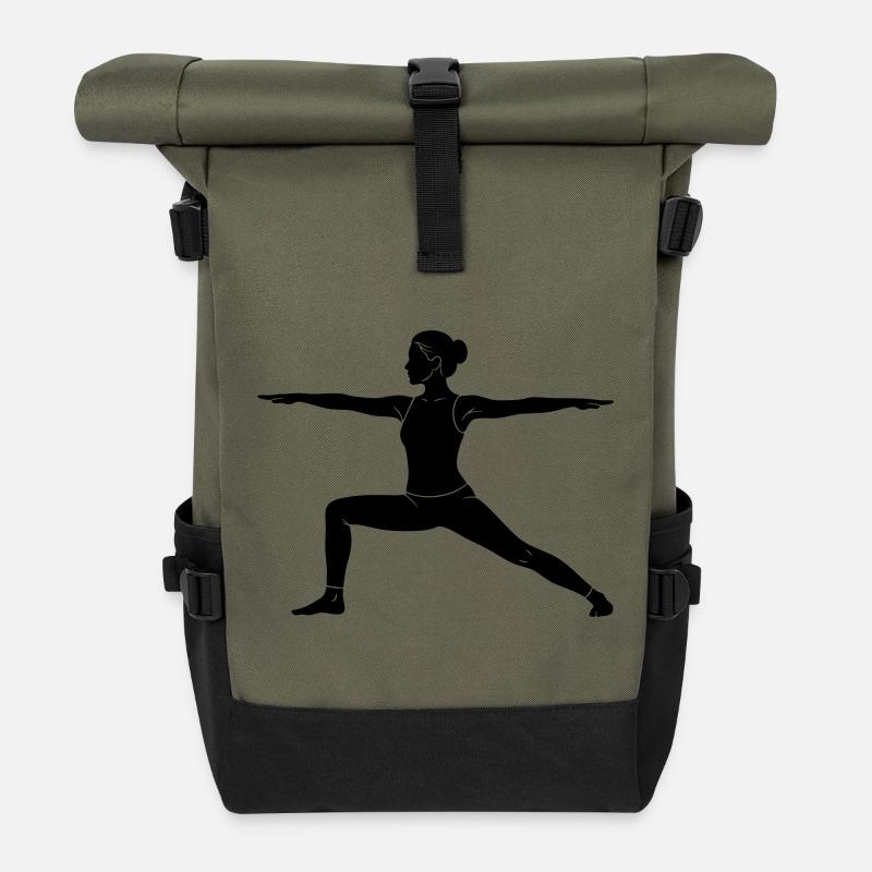 Warrior Yoga Pose Silhouette - Roll Top Backpack - olive/black