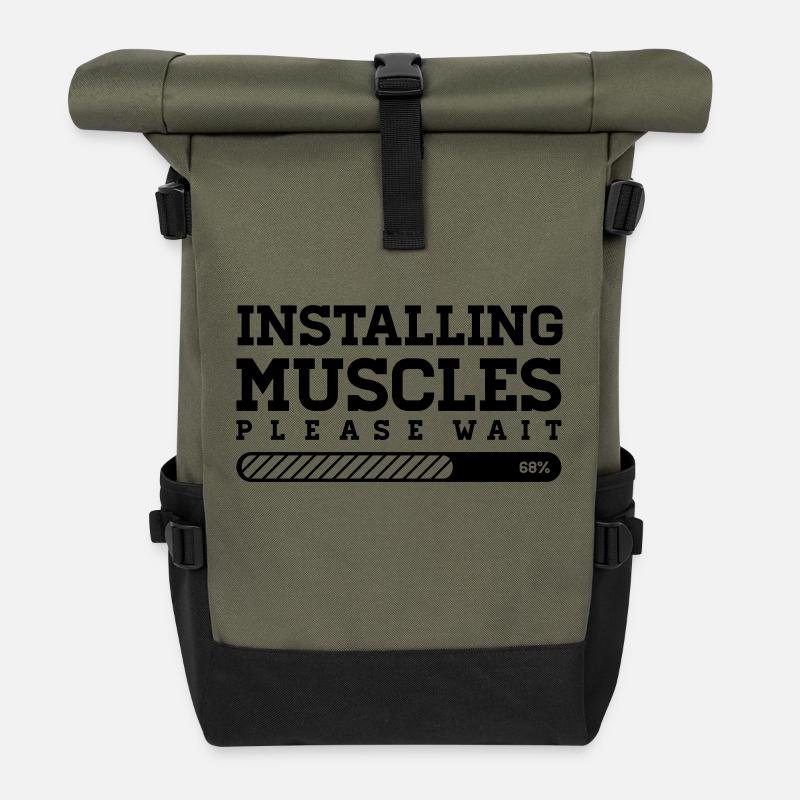 INSTALLING MUSCLES - PLEASE WAIT - Rolltop Rucksack - Olive/Schwarz