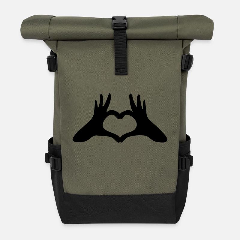 Herz-Hände - Rolltop Rucksack - Olive/Schwarz