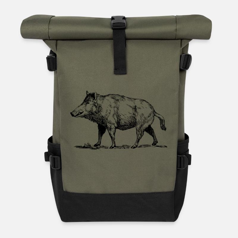 Wildschwein - Rolltop Rucksack - Olive/Schwarz