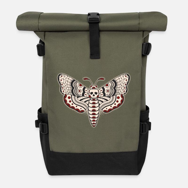 Death-Head-Moth-Dark - Rolltop Rucksack - Olive/Schwarz