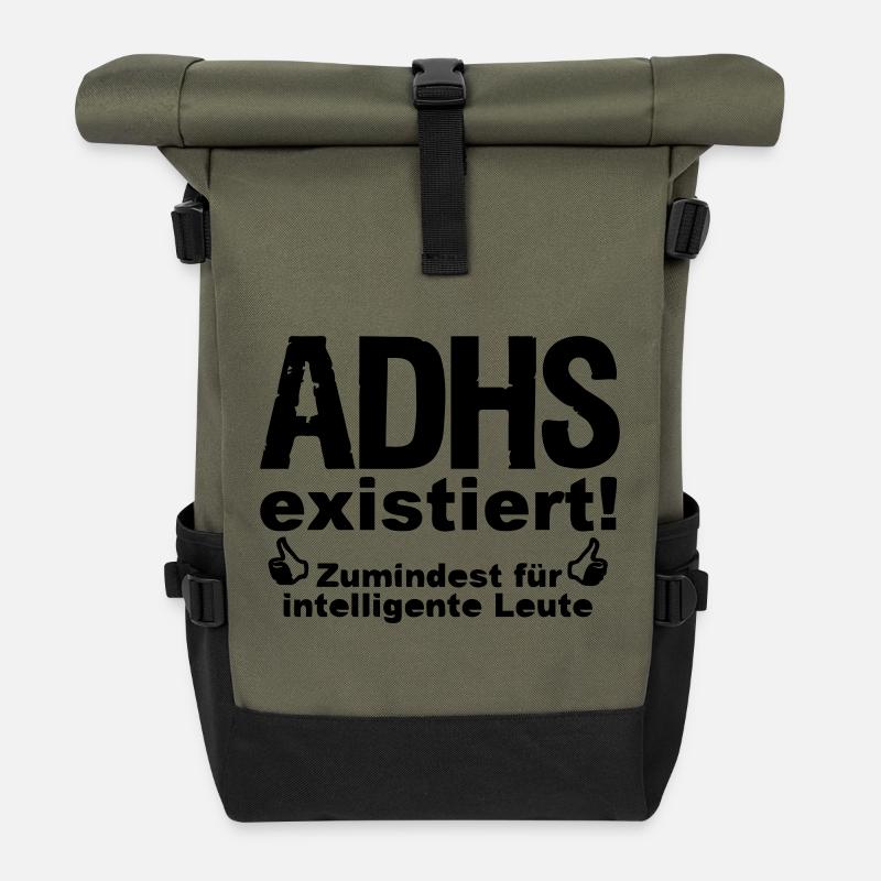 ADHS Spruch hyperaktiv Medizin Geschenk - Rolltop Rucksack - Olive/Schwarz
