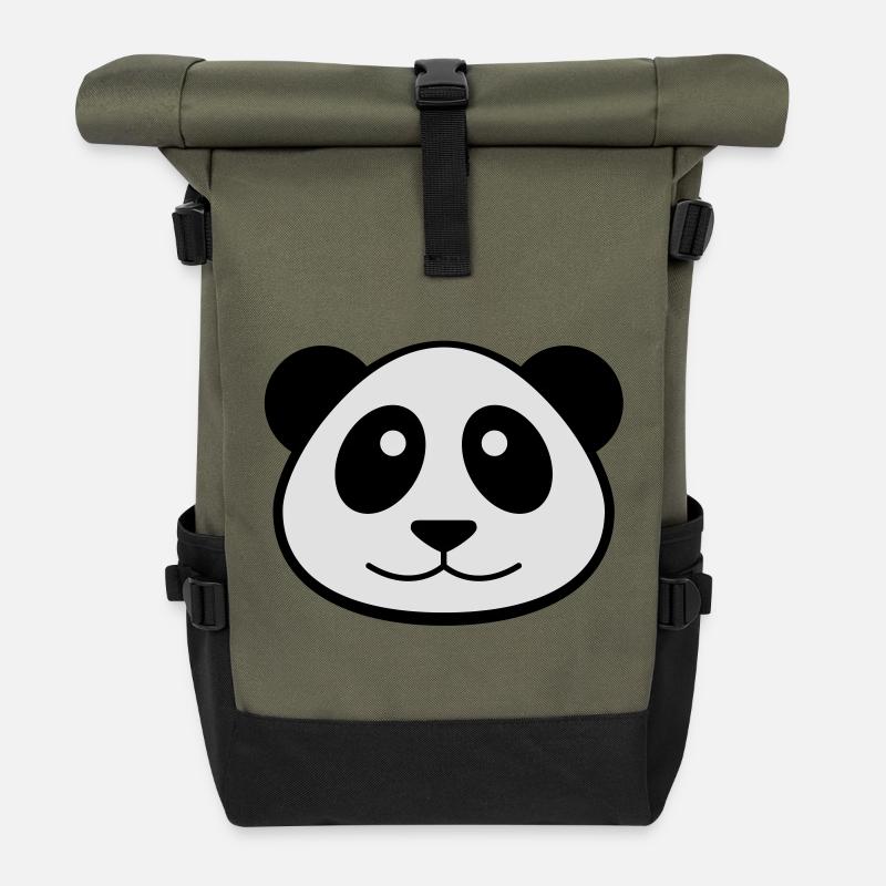 Visage de panda - Sac à dos roll top - olive/noir