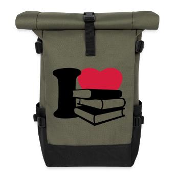 I love books - Roll Top Backpack - olive/black - Front