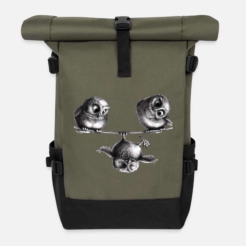 Three Owls - Freedom and Fun - Roll Top Backpack - olive/black