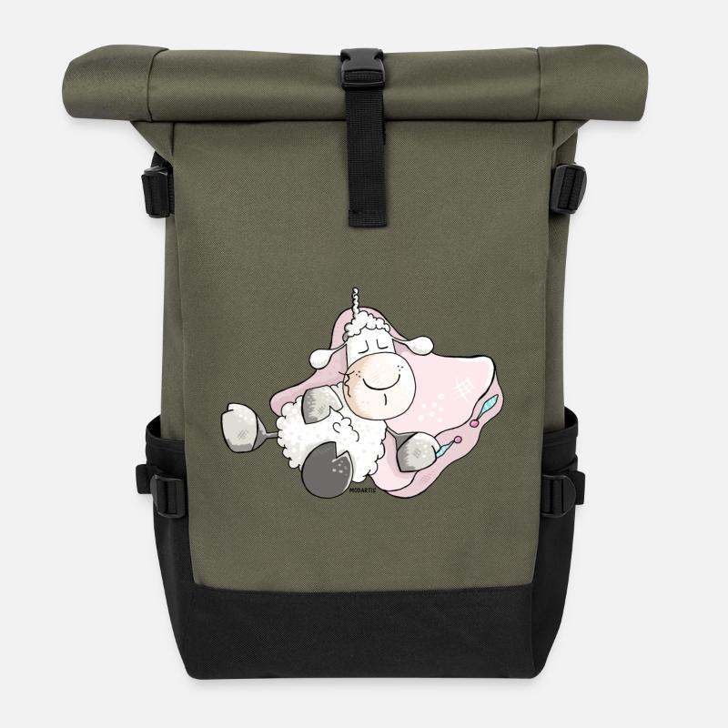 Verträumtes Schlafschaf - Schafe - Rolltop Rucksack - Olive/Schwarz