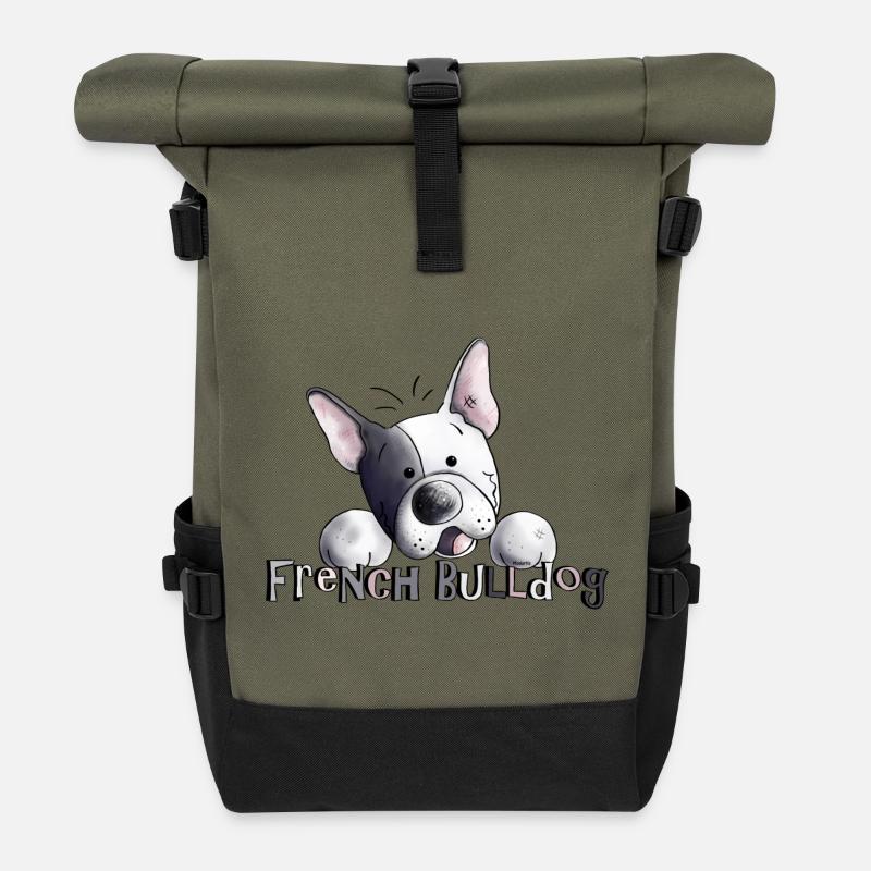 Bouledogue français drôle - Chien - Chiens - Sac à dos roll top - olive/noir