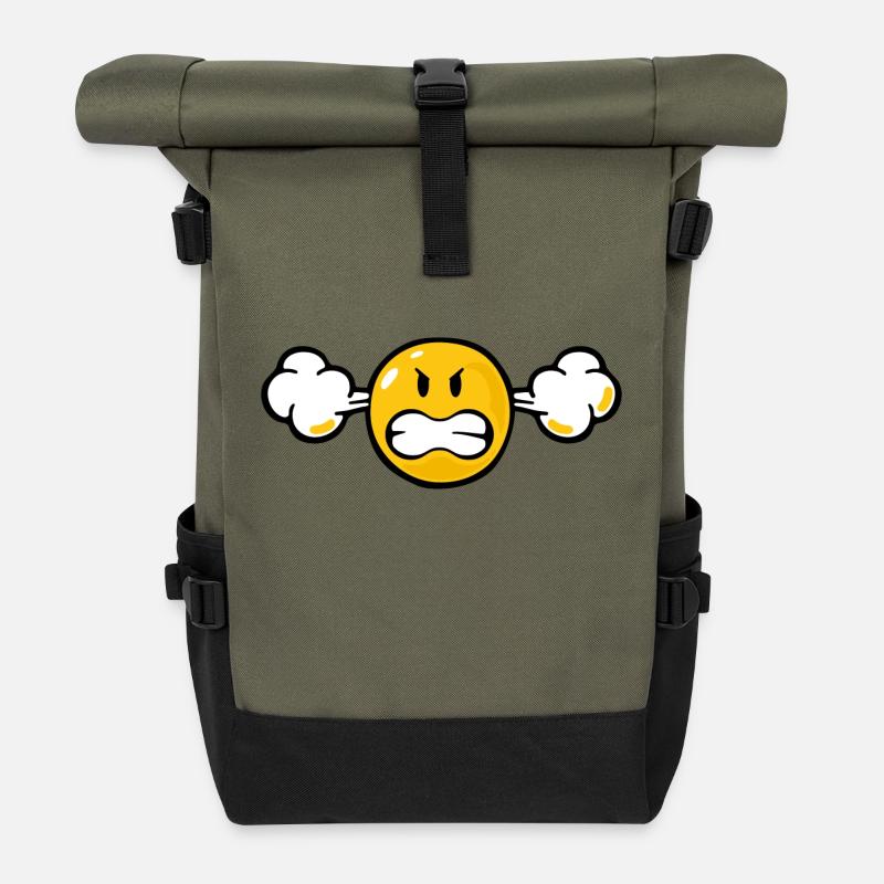Smiley Anger Fuming - Rolltop Rucksack - Olive/Schwarz