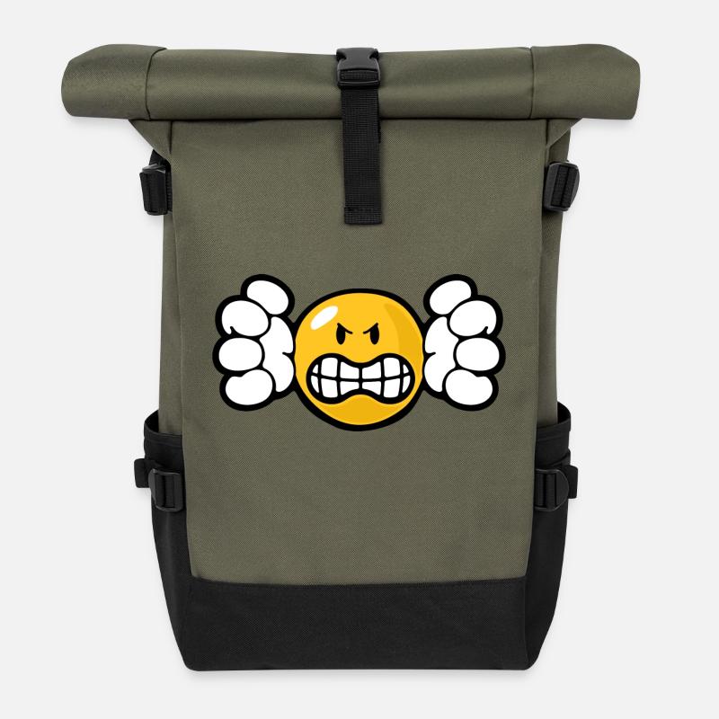 Smiley Anger Unforgiving - Roll Top Backpack - olive/black