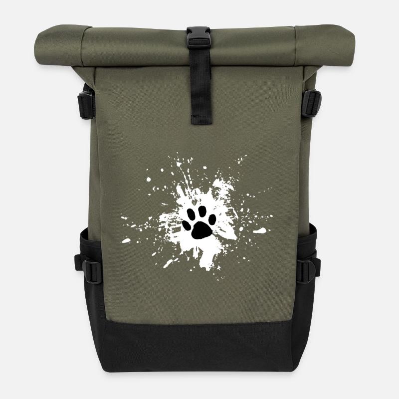 Pawprint Spritz Muster - Rolltop Rucksack - Olive/Schwarz