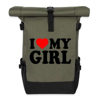 I love my girl - Rolltop Rucksack - Olive/Schwarz - Vorne
