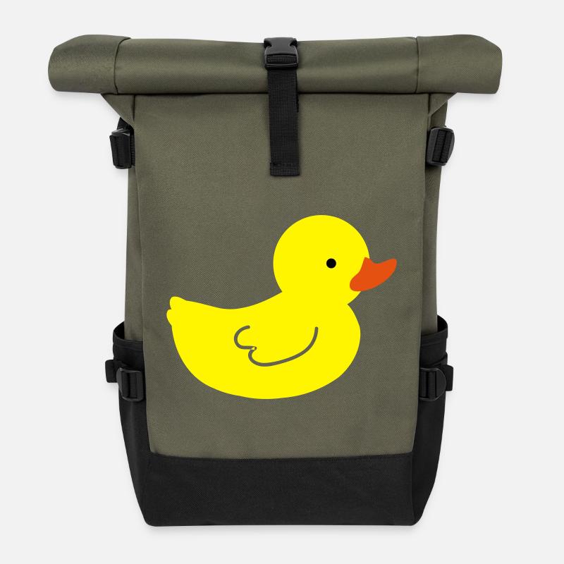 Cheerful Rubber Duck: A Touch of Yellow - Roll Top Backpack - olive/black