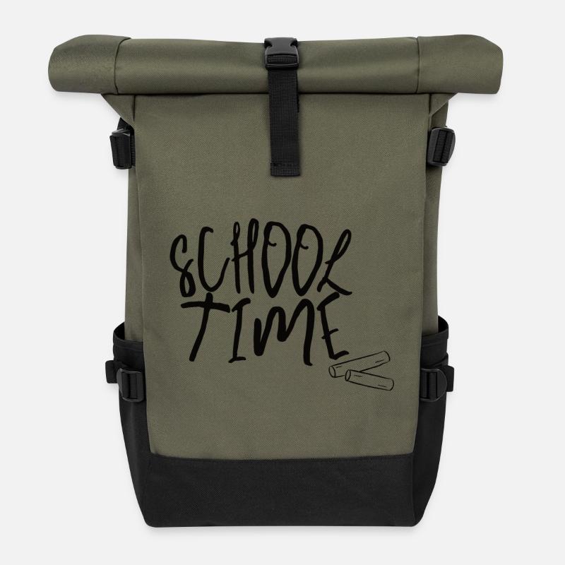 School Time – Minimal Schulstart Design - Rolltop Rucksack - Olive/Schwarz