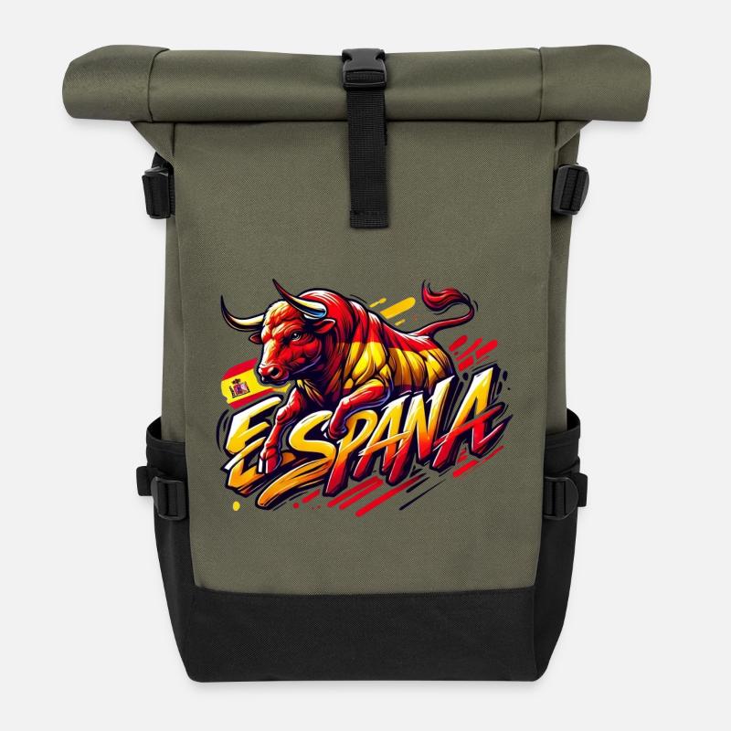 Espana Spanien Bullen Design - Rolltop Rucksack - Olive/Schwarz