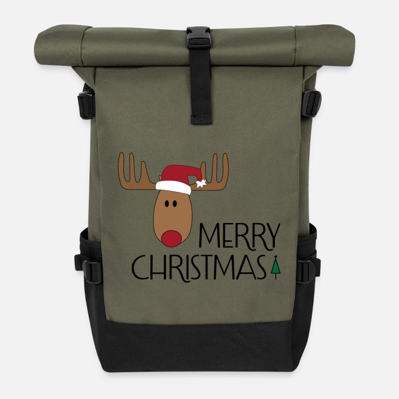 Frohe Weihnachten - Rolltop Rucksack - Olive/Schwarz