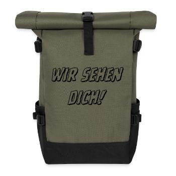 wir sehen Dich weiß 1 - Rolltop Rucksack - Olive/Schwarz - Vorne