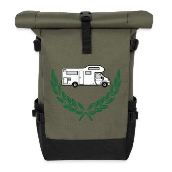 Camper im Lorbeerkranz weißes Design - Rolltop Rucksack - Olive/Schwarz - Vorne